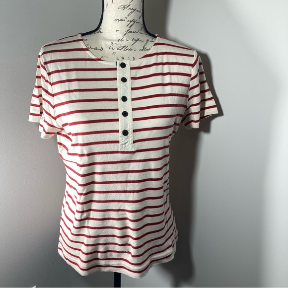 Ralph Lauren LRL Vintage Breton Style Red Stripe Long Sleeve Henley Size L EUC - Picture 1 of 6